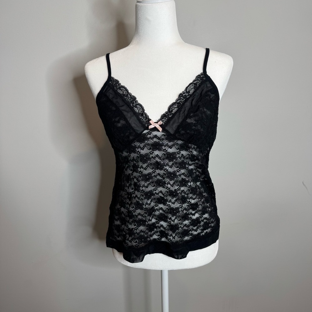Y2K Lace Babydoll Cami Black Sheer Large Whimsigoth Dark Romance Dainty Coquette
